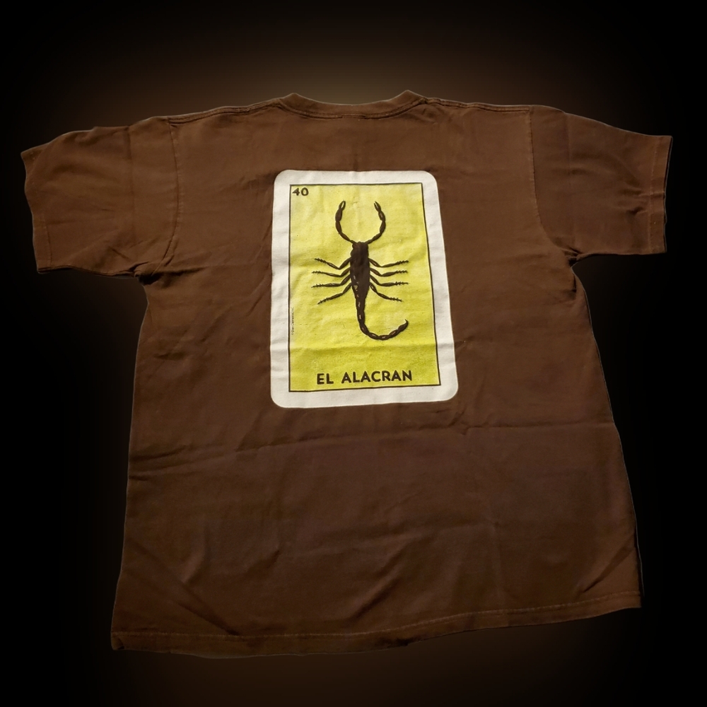 Brown T-Shirt with Scorpion Graphic Men's Large Loteria Brand Clothing